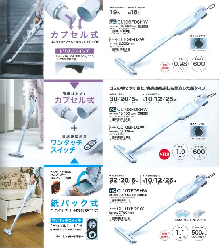 マキタ 新商品 充電式クリーナー CL108FDSHW/CL108FDZW 発売!! | 東京 ...