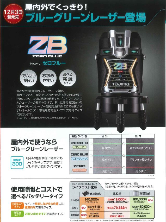 Tajima(タジマ) ブルーグリーンレーザー ZEROブルー登場 | 東京都墨田